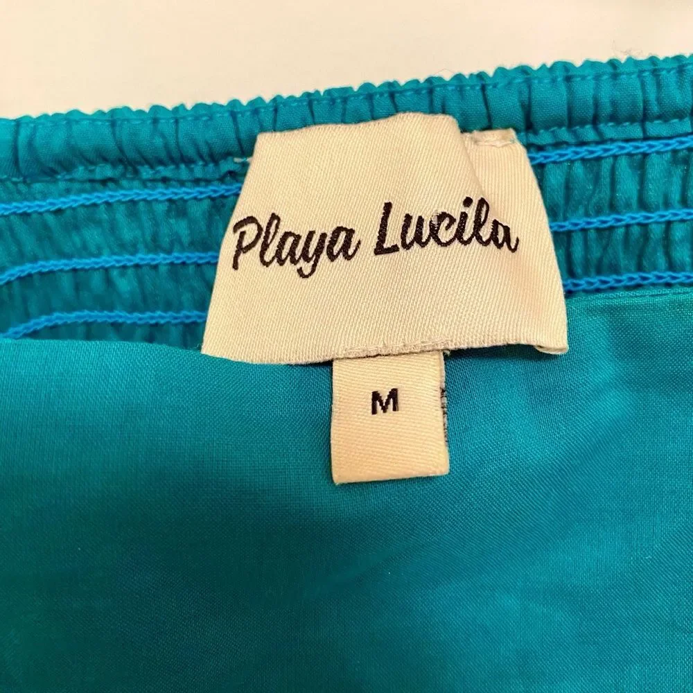 Playa Lucila Tiered maxi Dress Women’s Size medium 100% Cotton boho teal blue